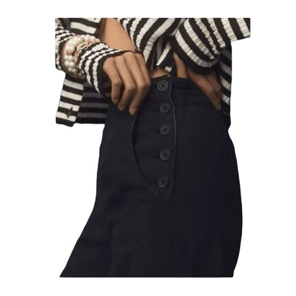 Pilcro Anthropologie Boot Tuck Parachute Pants Black Linen Mix Jogger Hem 28 - Picture 3 of 9